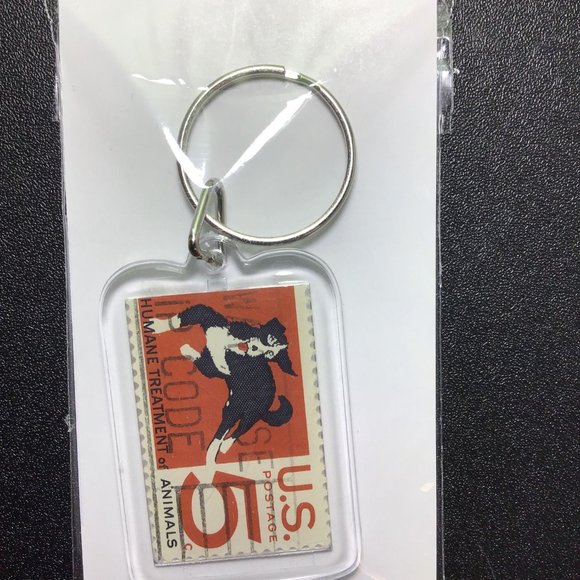 Humane Animals Keychain - Upcycled Recycled Postage Stamp Key Chain - Picture 4 of 9
